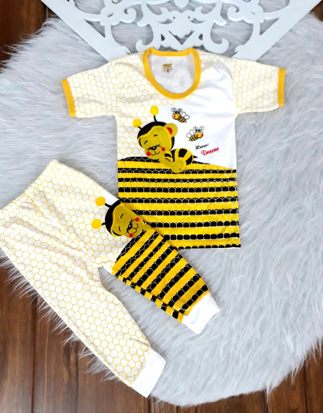 استین کوتاه و شلوار لباس نوزادی