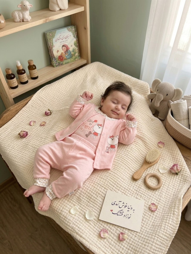 سه تیکه نوزادی پنبه اعلا سایز ۱ تا ۳ طرح دخترانه